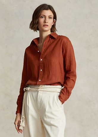 Camisas de linho Ralph Lauren Relaxed Fit para mulheres laranja