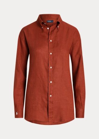 Camisas de linho Ralph Lauren Relaxed Fit para mulheres laranja