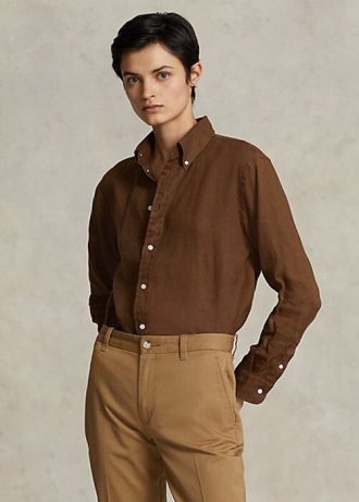 Camisas de linho Ralph Lauren Relaxed Fit para mulheres marrons