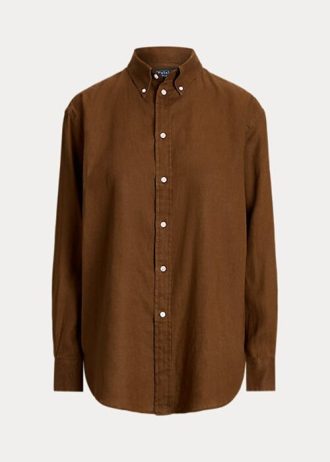 Camisas de linho Ralph Lauren Relaxed Fit para mulheres marrons