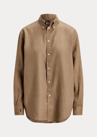 Camisas de linho Ralph Lauren Relaxed Fit para mulheres marrons