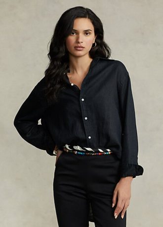 Camisas de linho Ralph Lauren Relaxed Fit para mulheres pretas
