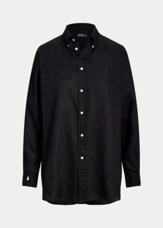 Camisas de linho Ralph Lauren Relaxed Fit para mulheres pretas
