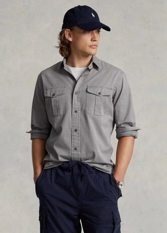 Camisas de trabalho chino Ralph Lauren Classic Fit cinza masculinas