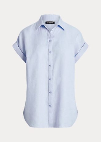 Camisas femininas azuis Ralph Lauren de linho manga Dolman