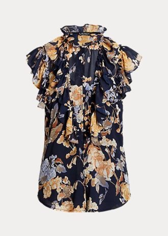 Camisas femininas multicoloridas Ralph Lauren Floral Georgette sem mangas