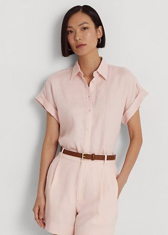 Camisas femininas rosa Ralph Lauren de linho com manga Dolman
