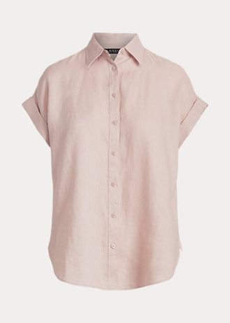 Camisas femininas rosa Ralph Lauren de linho com manga Dolman