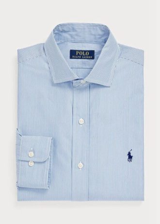 Camisas formais de desempenho listradas personalizadas Ralph Lauren masculinas azuis