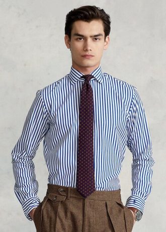 Camisas formais de popeline listradas Ralph Lauren Regent Custom Fit para homens azuis