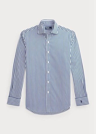 Camisas formais de popeline listradas Ralph Lauren Regent Custom Fit para homens azuis