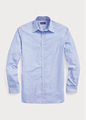 Camisas formais listradas de popeline Ralph Lauren masculinas azuis