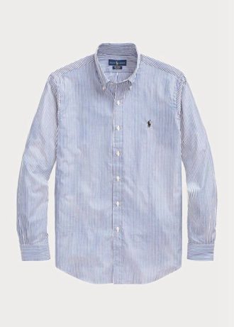 Camisas formais Ralph Lauren Slim Fit listradas de popeline azul masculinas