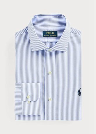 Camisas formais Ralph Lauren Slim Fit listradas de popeline azul masculinas