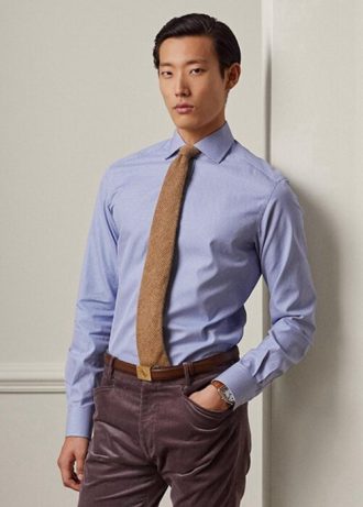 Camisas formais Ralph Lauren xadrez azul masculinas