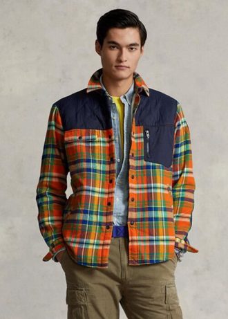 Camisas híbridas de flanela xadrez Ralph Lauren multicoloridas masculinas