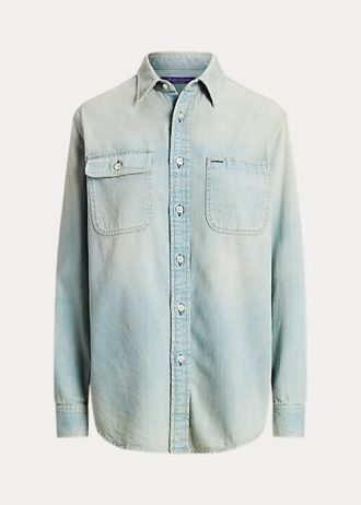 Camisas jeans de algodão Ralph Lauren Tamia azul claro para mulheres
