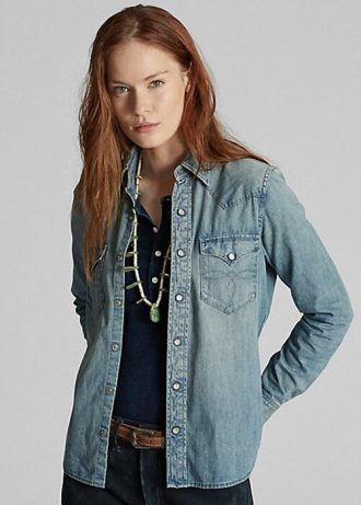 Camisas jeans femininas Ralph Lauren Indigo Western azuis