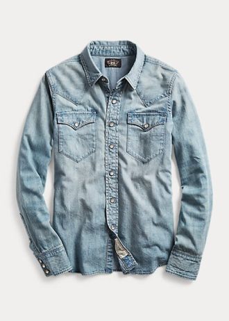 Camisas jeans femininas Ralph Lauren Indigo Western azuis