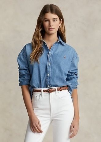 Camisas jeans oversize Ralph Lauren femininas azuis