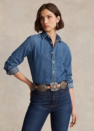 Camisas jeans Ralph Lauren femininas azuis