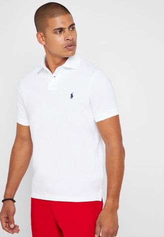 Camisas polo básicas de malha Ralph Lauren masculinas brancas