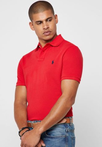 Camisas polo básicas de malha Ralph Lauren masculinas vermelhas