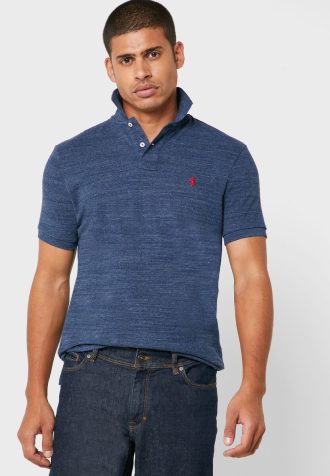 Camisas polo básicas Ralph Lauren de malha azul masculinas