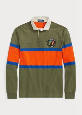 Camisas polo de rugby listradas Ralph Lauren Classic Fit para homens, verde oliva