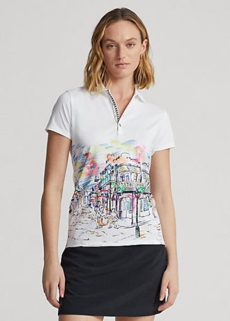 Camisas polo femininas brancas Ralph Lauren Tailored Fit com motivo French Quarter