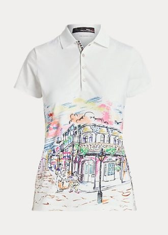 Camisas polo femininas brancas Ralph Lauren Tailored Fit com motivo French Quarter