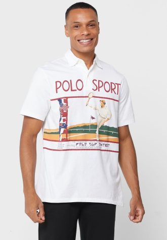 Camisas polo gráficas Ralph Lauren masculinas brancas