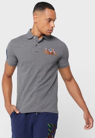 Camisas polo masculinas cinzas com logotipo bordado Ralph Lauren