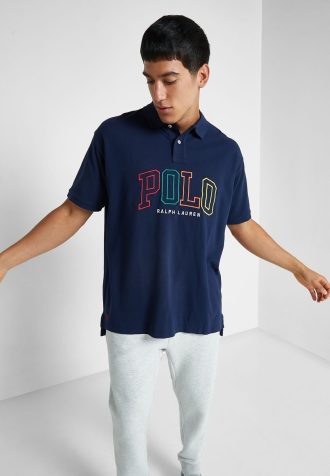 Camisas polo masculinas com logotipo Ralph Lauren azul marinho