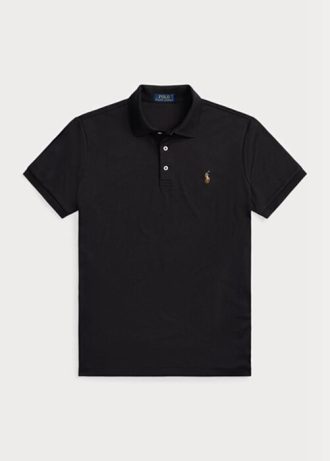Camisas polo masculinas pretas Ralph Lauren personalizadas de corte slim em algodão macio