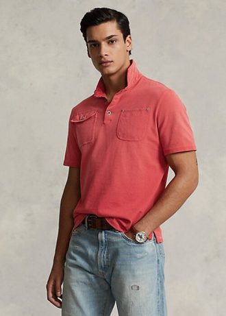 Camisas polo masculinas Ralph Lauren Classic Fit com bolso em malha Rose