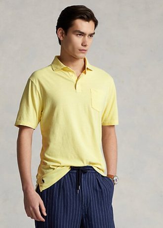 Camisas polo masculinas Ralph Lauren Classic Fit de algodão e linho amarelas
