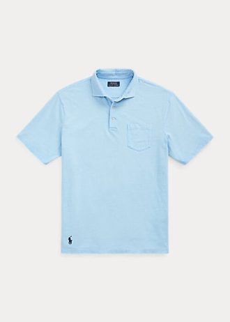 Camisas polo masculinas Ralph Lauren Classic Fit de algodão e linho azuis