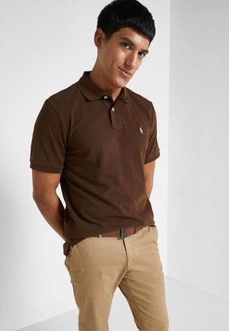 Camisas polo masculinas Ralph Lauren Classic Fit Essential marrons