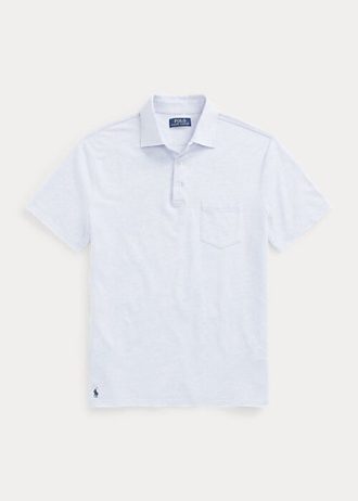 Camisas polo masculinas Ralph Lauren Custom Slim Fit de algodão e linho azul-claro