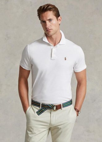 Camisas polo masculinas Ralph Lauren personalizadas, slim fit, de algodão macio, brancas