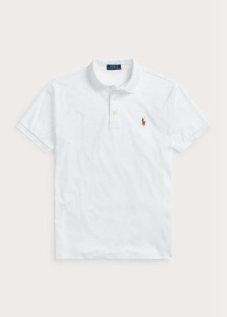 Camisas polo masculinas Ralph Lauren personalizadas, slim fit, de algodão macio, brancas