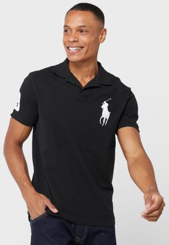 Camisas polo pretas com logotipo Ralph Lauren masculinas