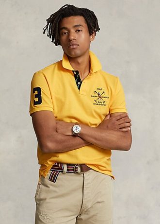 Camisas polo Ralph Lauren Classic Fit Crest Mesh amarelas masculinas