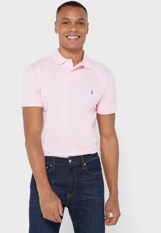 Camisas polo Ralph Lauren Essential Slim Fit masculinas rosa