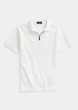 Camisas polo Ralph Lauren masculinas brancas com zíper e malha elástica