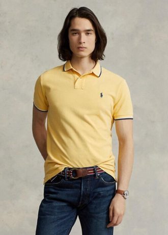 Camisas polo Ralph Lauren personalizadas de malha slim fit masculinas amarelas