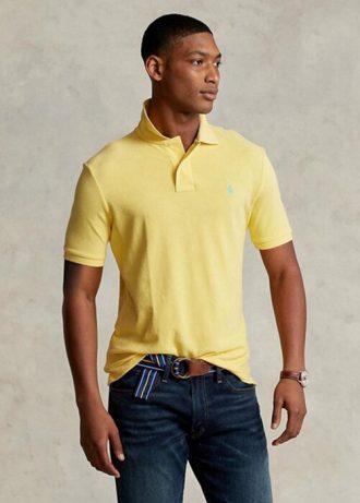 Camisas polo Ralph Lauren personalizadas de malha slim fit masculinas amarelas