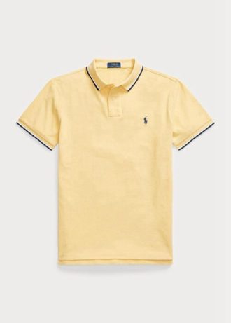 Camisas polo Ralph Lauren personalizadas de malha slim fit masculinas amarelas