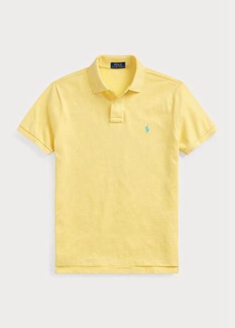 Camisas polo Ralph Lauren personalizadas de malha slim fit masculinas amarelas